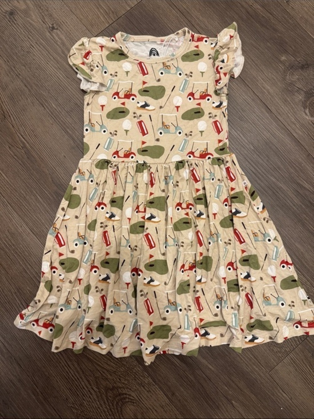 🆕 Adorable Emerson & Friends Golf Print Bamboo Twirl Dress w Ruffle Sleeves. NWT